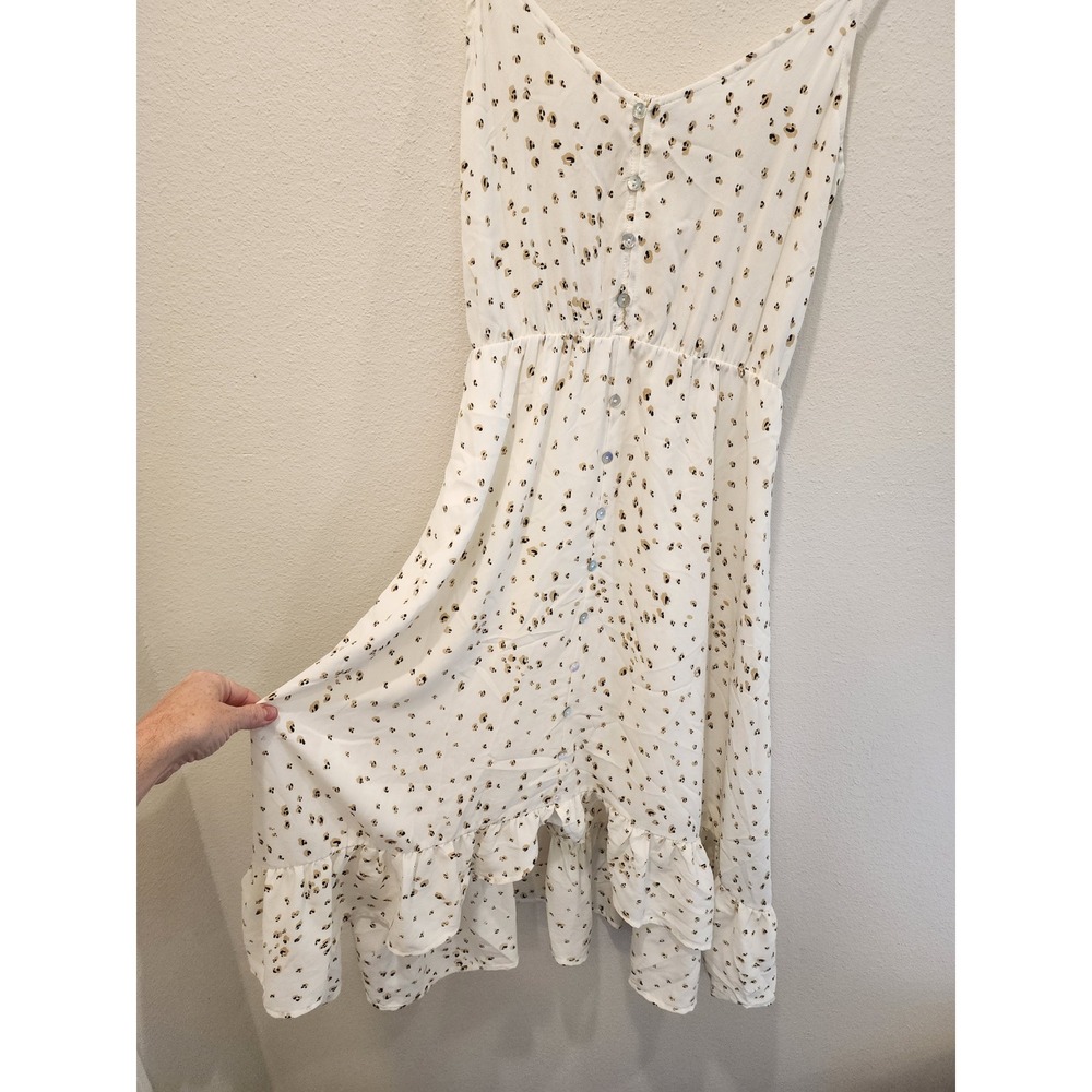 Boutique White Leopard High-Low Midi Dress Small Ruffle Smocked Back Summer